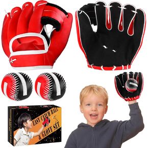 Aodaer 2 Pack T Ball Sets قفازات بيسبول وكرة للمراهقين سهلة الإمساك بالكرة وقفازات بيسبول للعبة ساحة الحديقة، لعبة الصيد، لعب البيسبول، أسود وأحمر