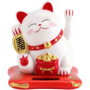 Acogedor Solar Waving Cat, Good Luck Cat Lucky Cat Waving Arm, Welcoming Cat for Car Home Office Decoration(White)