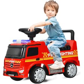 OLAKIDS Kids Push and Ride Racer، شاحنة إطفاء مرخصة من مرسيدس بنز منزلقة من القدم إلى الأرض مع قرن، ومصابيح أمامية، وتخزين تحت المقعد، وركوب على لعبة سيارة هدية للأطفال الصغار الذين تتراوح أعمارهم بين 1.5 و3 أولاد وبنات