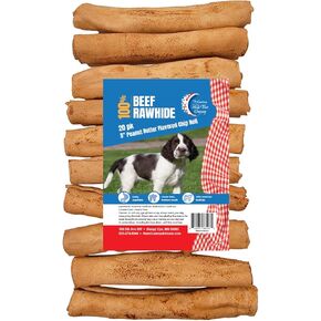 American Made Treat Co - Dog Treats, Peanut Butter Flavor Beef Rawhide Chip Rolls, Puppies to Seniors, Dental Dog Bone Alternative - 5" Rolls - 20 Pack
