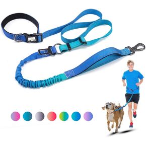 Heavy Duty Hands Free Dog Leash, 4-6 FT Reflective Adjustable Waist Dog Leash Belt with Padded Handles, Shock Absorbing Bungee and Car Seat Belt for Large Medium Dogs (Gradient Pink, L)