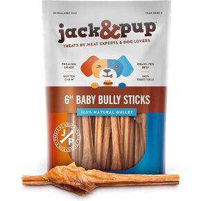 Jack&Pup Skinny Bully Sticks 6 Inch Sheaths for Light Chewers, Single Ingredient Dog Chews Dog Bully Sticks for Small Dogs, Senior and Puppy Chew Sticks for Dogs - Pizzle Healthy Dog Treats (30 count)