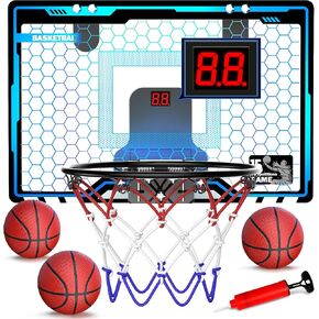 HopeRock Indoor Mini Basketball Hoop for Kids, Basketball Hoops Over The Door with LED Lighting, Mini Hoop with Scoreboard & 3 Balls, Basketball Toys Gifts for 5 6 7 8 9 10 11 12 Year Old Boys Girls