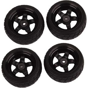 BQLZR Black RC 1: 10 Tires and Wheels Set 2.56" (Dia1.77") Hub Wheel Rims 5 Spoke + Rubber Tires Pack of 4