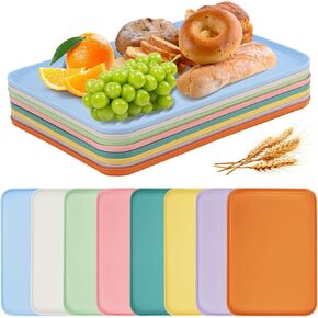 8 Pcs Large Wheat Straw Tray Set, 15" x 10.6" Fast Food Serving Tray, Unbreakable Lightweight Dinner Dishes, Plastic Art Trays Activity Tray Crafts Organizer Tray Serving Tray Jewelry Tray