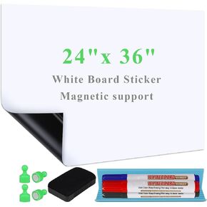 White Board Sticker Adhesive, 39" x 78" Magnetic Dry Erase Board Paper for Wall, Refrigerator Whiteboard Sheet for Teacher Supplies for Classroom, Include 3 Markers, Eraser with Magnet