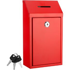 Metal Donation Box with Lock Slot 10.2 x 5.7 x 3'' Collection Box Safe Suggestion Box Charity Collection Donation Box Money Lock Box Cash Drop Box Money Boxes for Home Office Outdoor Door (Beige)