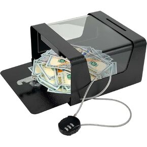 Steel Locking Tip Box - Heavy Duty Secure Tip Jar with Combination Cable Lock - Use for Collecting Donation, Suggestion, Business Card, and More