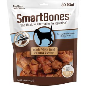Smartbones with Peanut Butter Mini Chews 30 Count, Rawhide-Free Chews for Dogs, No Artificial Preservatives or Flavors Added, 16.9 OZ (SBPB-00310)