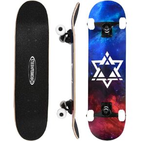 ChromeWheels 31 inch Skateboard Complete Skateboards Double Kick Skate Board 7 Layer Canadian Maple Deck Skateboard for Kids and Beginners