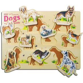 Preschool Learning Activities: Montessori Pegged Puzzles, Wooden Puzzles for Toddlers Dog, Enhance Skills, Pets Wooden Puzzles - Play Room Essentials & Learning Puzzles - Ideal Preschool Learning Toy.
