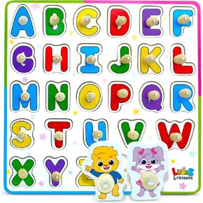 ABC Puzzle for Toddlers, Wooden Montessori Toys for Baby Boys and Girls, ABC Alphabets Learning for Toddler, Educational Alphabet Learning Toys, Peg Puzzle Board for Preschool Kids by Lucas & Friends