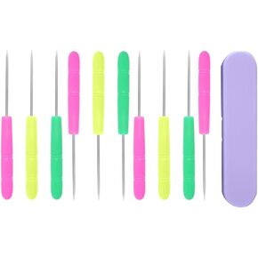 10Pcs Random Color Sugar Stir Needle with Storage Box Scriber Needle Cookie Scribe Stainless Steel Needle Scribe Tool Resuable Cookie Scribe Tool for Biscuit Coffee Handcraft,Kitchen and Dining,Home