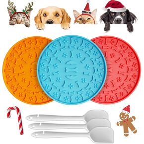 Lick Mat for Dogs & Cats 3 Pack - Silicone Dog Lick Mat with Suction Cups - Anxiety Relief/Promotes Healthy Eating/Frozen & Dishwasher Safe - Pet Peanut Butter Lick Pad LPFALASAT (Blue Orange Red)