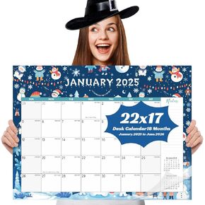 تقويم مكتب كبير من Gannyfer 2025-2026 - 18 شهرًا من يناير 2025 إلى يونيو 2026، تقويم سطح المكتب/الحائط مقاس 22 بوصة × 17 بوصة مع قائمة المهام، ورق سميك مع غطاء بلاستيكي، كتل كبيرة مسطرة - ثلج (يتضمن مشبكين مجلدين)