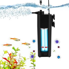 Aquarium Filter for 30-100gal, 172 GPH U-V Fish Tank Filter Submersible Internal Fish Tank Filters, Power Pump Air Supply Freshwater GreenClean Machine Clear Green Killing
