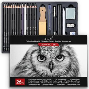 Charcoal Pencils for Drawing, Set of 26, Professional Drawing Sketch Pencils, Art Supplies for Drawing, Shading, Sketching, Blending, Artist Pencils for Beginners & Pro Artists