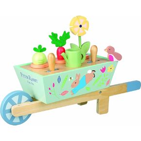Orange Tree Toys Peter Rabbit: Wheelbarrow - Wooden Wheeled Garden Pretend Play Toy, Colorful Vegetable & Gardening Accessories Store Inside, Licensed, Kids Ages 3+