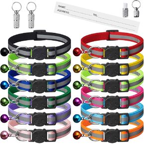 12 Pack Reflective-Breakaway Cat Collars with Bells,Safety Buckle Kitten Collar,with Name Tag,Adjustable,Ideal for Girl Cats Male Cats,Pet Supplies,Stuff,Accessories(12 Colors & 2 ID Tags).