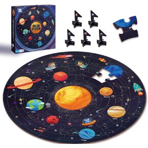 TAOZI&LIZHI Solar System Floor Puzzles Kids Ages 3-5, 4-8, Large 48 Pieces Round Space Planets Jigsaw Puzzle Toys, Educational Learning Birthday Gifts for 6 7 8-Year-Old Toddlers Boys Girls Children