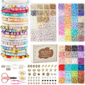 INSCRAFT 11000 Pcs Clay Beads for Bracelet Making Kit, 48 Colors Flat Round Polymer Clay Beads, Friendship Bracelet Kit Heishi Beads for DIY Jewelry Making, Crafts Gift for Girls Teen Ages 6-12