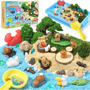 G.C 85 Pcs Animal Sensory Bin Toys Kids Play Sand Kit Toddler Sandbox Toy Two Color Sand Molds Pretend Play Beach Toy Birthday Gift for Girls Boys 3 4 5 6 7 8 Years Old