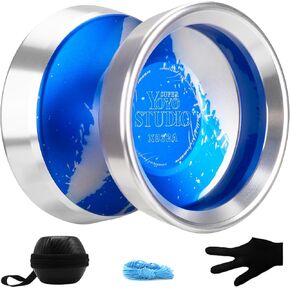 Yoyo Professional Unresponsive Yoyos with Dual Aluminum Alloy Rings, Pro Tricks Yo yos for Adults, Metal Yoyo for Kids Beginners with Strings, Gloves & Case Black (Gold Ring)