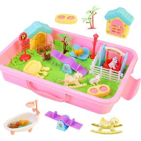 Pet Sensory bin, Dog & Cat Sandbox Pretend Toys for Kid, 2.2lbs Sand Kid Pet Care Role Pretend Play Toys Beach Toy Birthday Gift for Girls Boys 3 4 5 6 7 8 Years Old