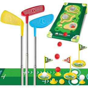 Liberry Toddler Golf Set for 3 4 5 Years Old Boys Girls, Retractable Kids Golf Club Set with Golf Cornhole Board, Putting Mat, Outdoor Indoor Sports Toy Birthday Gift