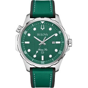 Bulova Men's Marine Star 'Series B' Silver Stainless Steel Quartz Watch, Blue Leather and Black Silicone Strap, 43mm Style: 96B419