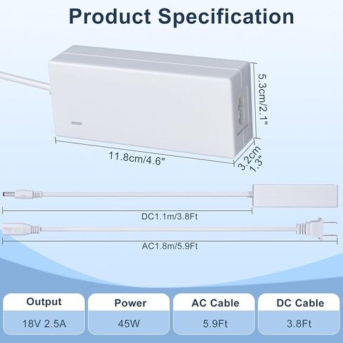 استبدال سلك الطاقة Punasi لـ Cricut Explore Air 2، صانع Cricut، إنشاء التعبير الشخصي، صغير، كعكة، آلة قطع، Provo Craft Explore One Cricut Maker KSAH1800250T1M2 مصدر طاقة 18 فولت in Kuwait
