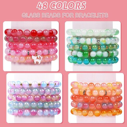 Wuollgess 1700Pcs 8mm Glass Beads for Jewelry Making, 48 Colors Crystal Beads for Bracelet Making Kit Round Beads DIY Craft for Teen Adults, 2 Box in Kuwait