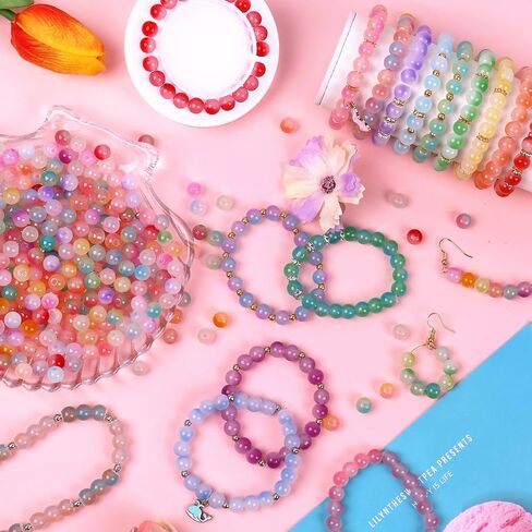 Wuollgess 1700Pcs 8mm Glass Beads for Jewelry Making, 48 Colors Crystal Beads for Bracelet Making Kit Round Beads DIY Craft for Teen Adults, 2 Box in Kuwait