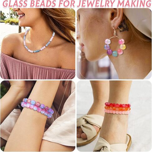 Wuollgess 1700Pcs 8mm Glass Beads for Jewelry Making, 48 Colors Crystal Beads for Bracelet Making Kit Round Beads DIY Craft for Teen Adults, 2 Box in Kuwait
