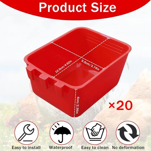 20 Pcs Chicken Coop Feeder Water Cup,16 oz Cage Cups Chicken Feeder Waterer, Cage Cups Birds Hanging Feeders, Chicken Feeder Water Bowl for Parakeet Poultry Pigeon Bunny Wire Cage (Red) in Saudi Arabia