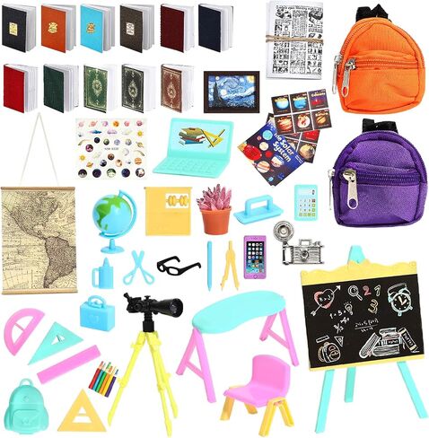 ONEST 34 Pieces Doll House School Supplies Mini School Accessories Dollhouse Toy Home Miniature Model DIY Doll Accessories in Kuwait