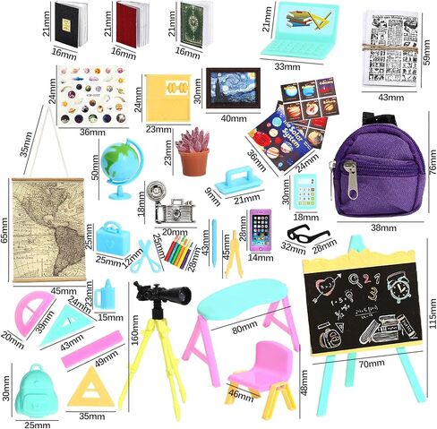 ONEST 34 Pieces Doll House School Supplies Mini School Accessories Dollhouse Toy Home Miniature Model DIY Doll Accessories in Kuwait
