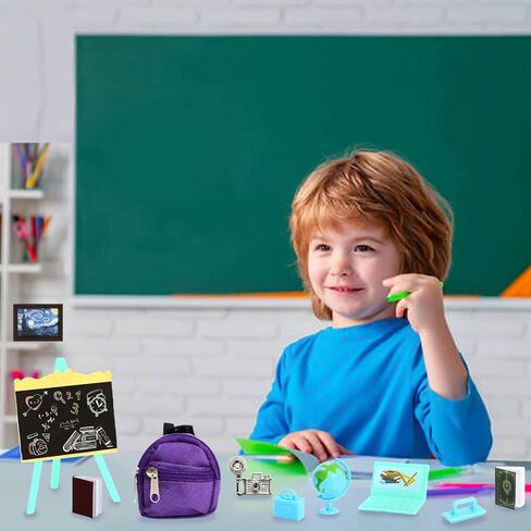 ONEST 34 Pieces Doll House School Supplies Mini School Accessories Dollhouse Toy Home Miniature Model DIY Doll Accessories in Kuwait