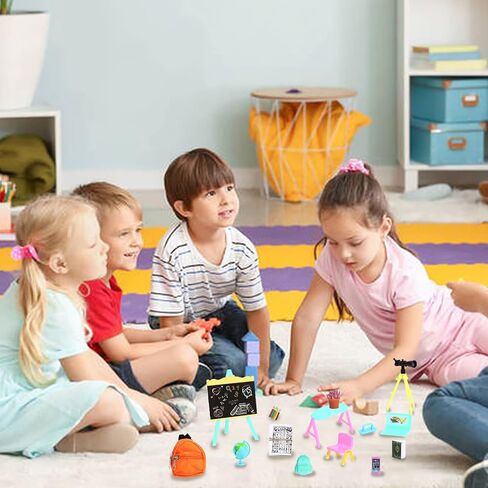ONEST 34 Pieces Doll House School Supplies Mini School Accessories Dollhouse Toy Home Miniature Model DIY Doll Accessories in Kuwait