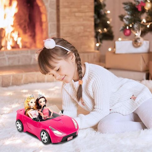 SUPER JOY Dolls Accessories - Convertible Car for Dolls Glittering Pink Convertible Doll Car in Saudi Arabia