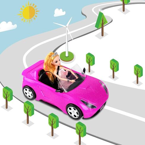 SUPER JOY Dolls Accessories - Convertible Car for Dolls Glittering Pink Convertible Doll Car in Saudi Arabia