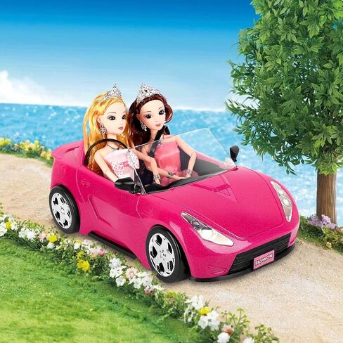 SUPER JOY Dolls Accessories - Convertible Car for Dolls Glittering Pink Convertible Doll Car in Saudi Arabia