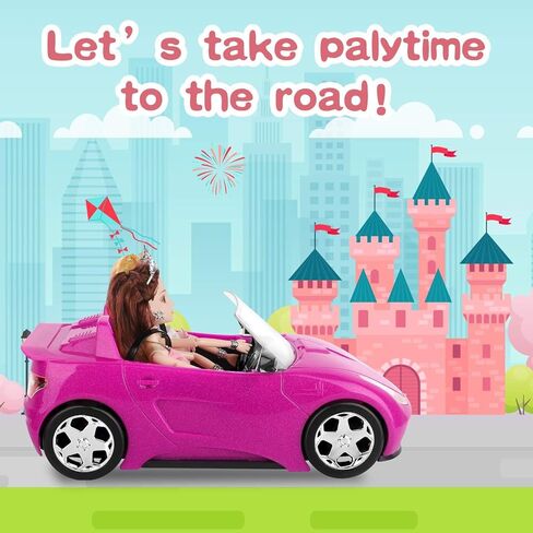 SUPER JOY Dolls Accessories - Convertible Car for Dolls Glittering Pink Convertible Doll Car in Saudi Arabia