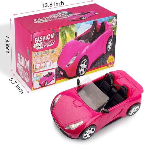 SUPER JOY Dolls Accessories - Convertible Car for Dolls Glittering Pink Convertible Doll Car in Saudi Arabia