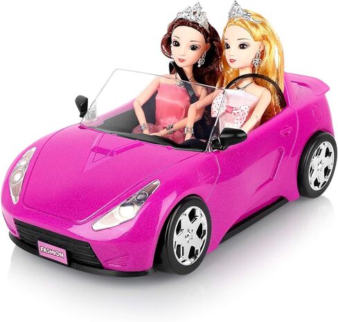 SUPER JOY Dolls Accessories - Convertible Car for Dolls Glittering Pink Convertible Doll Car in Saudi Arabia