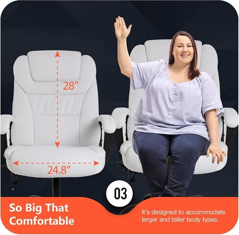 Big and Tall Office Chair 500lbs Wide Seat Ergonomic Desk Chair with Lumbar Support Arms High Back PU Leather Executive Task Computer Chair for Heavy People Women,Black in Kuwait