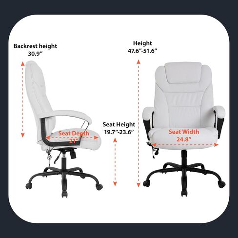 Big and Tall Office Chair 500lbs Wide Seat Ergonomic Desk Chair with Lumbar Support Arms High Back PU Leather Executive Task Computer Chair for Heavy People Women,Black in Kuwait