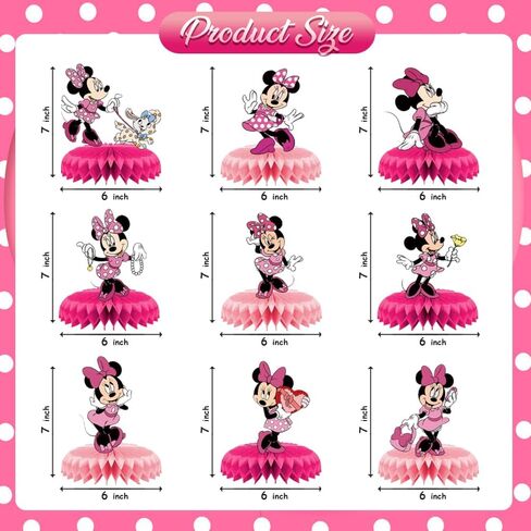 9Pcs Pink Cartoon Mouse Party Decorations, 3D Double Side Cake Toppers, Girls Mouse Theme Honeycomb Centerpieces Table Toppers, Cartoon Mouse Birthday Supplies for Kids in Saudi Arabia