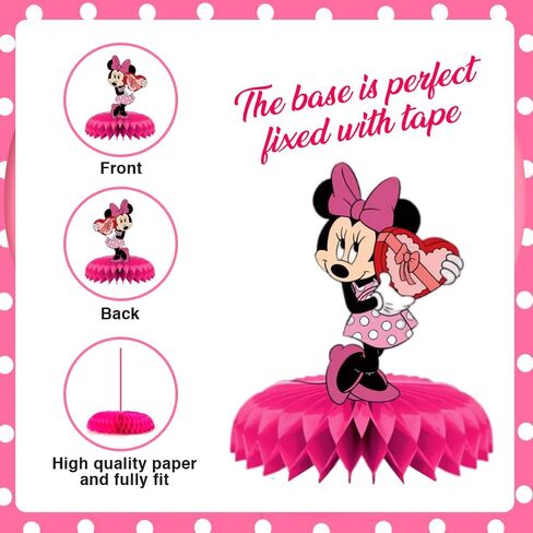 9Pcs Pink Cartoon Mouse Party Decorations, 3D Double Side Cake Toppers, Girls Mouse Theme Honeycomb Centerpieces Table Toppers, Cartoon Mouse Birthday Supplies for Kids in Saudi Arabia
