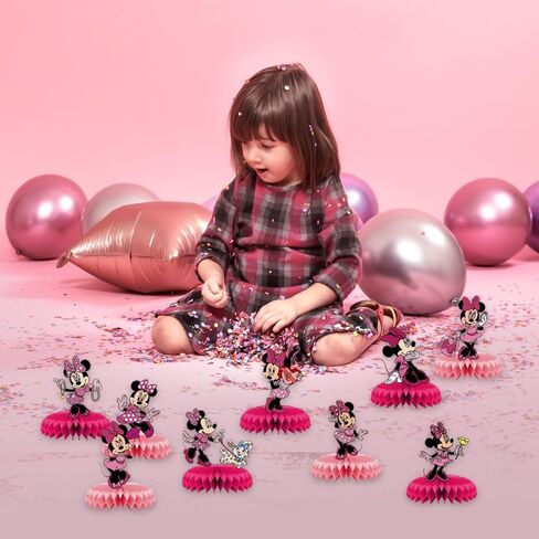 9Pcs Pink Cartoon Mouse Party Decorations, 3D Double Side Cake Toppers, Girls Mouse Theme Honeycomb Centerpieces Table Toppers, Cartoon Mouse Birthday Supplies for Kids in Saudi Arabia
